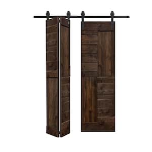 S Style 60in.x 84in.(15''X84''X4panels) Kona Coffee Solid Wood Bi-Fold Barn Door With Hardware Kit -Assembly Needed