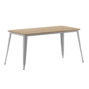 60 in. Rectangle Brown/Silver Plastic 4-Leg Dining Table with Steel Frame (Seats-6)