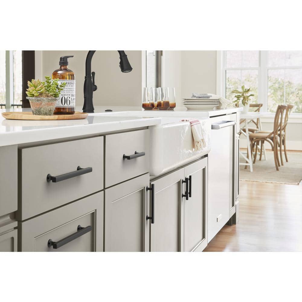 Matte Black 5-1/16 Inch Modern Cabinet Pull with Mounting Hardware
