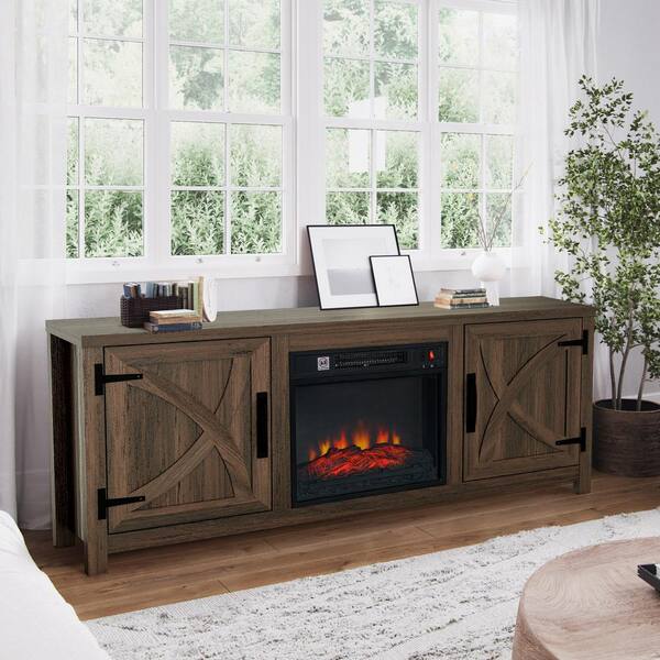 Dark brown electric fireplace tv stand sales