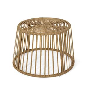 13.5 in. H Light Brown Round Wicker Outdoor Side Table with Cage Structure