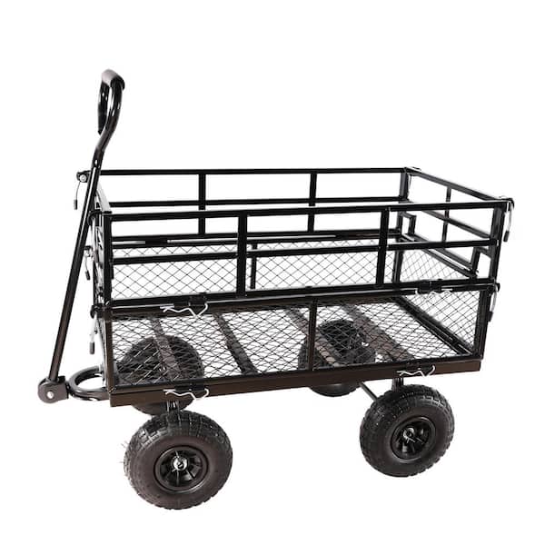 Unbranded 600 lbs., Utility Outdoor Black Metal Wagon Cart Garden Serving Cart with Double Fence