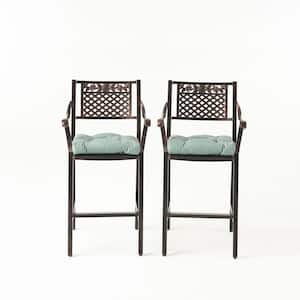 Tahoe Stackable Aluminum Outdoor Bar Stool with Teal Cushion (2-Pack)