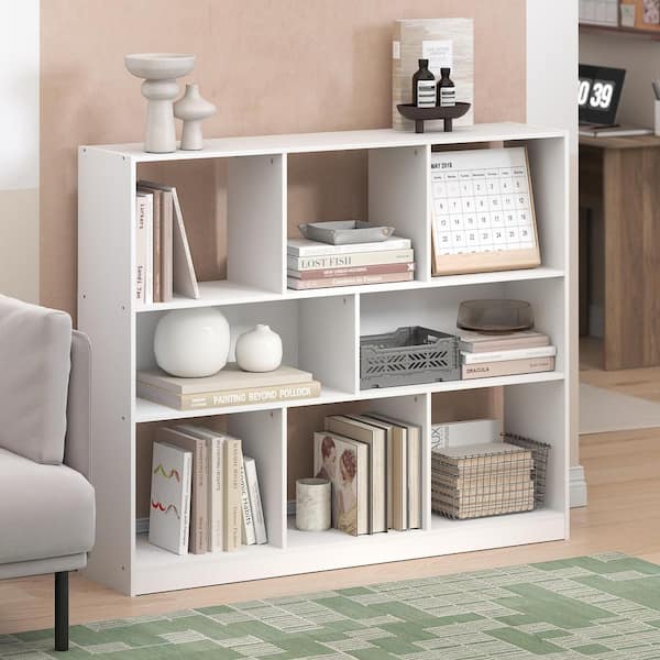 Daly 39.37 in. Tall White Wood 8-Shelf Standard Bookcase