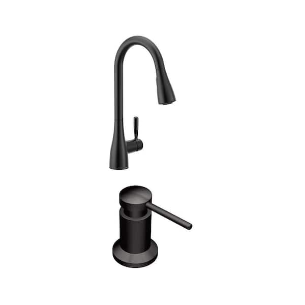 Doherty Matte Black Pull-Down Kitchen Faucet with Power Clean, Reflex and 3.13 in. Soap Dispenser Combo