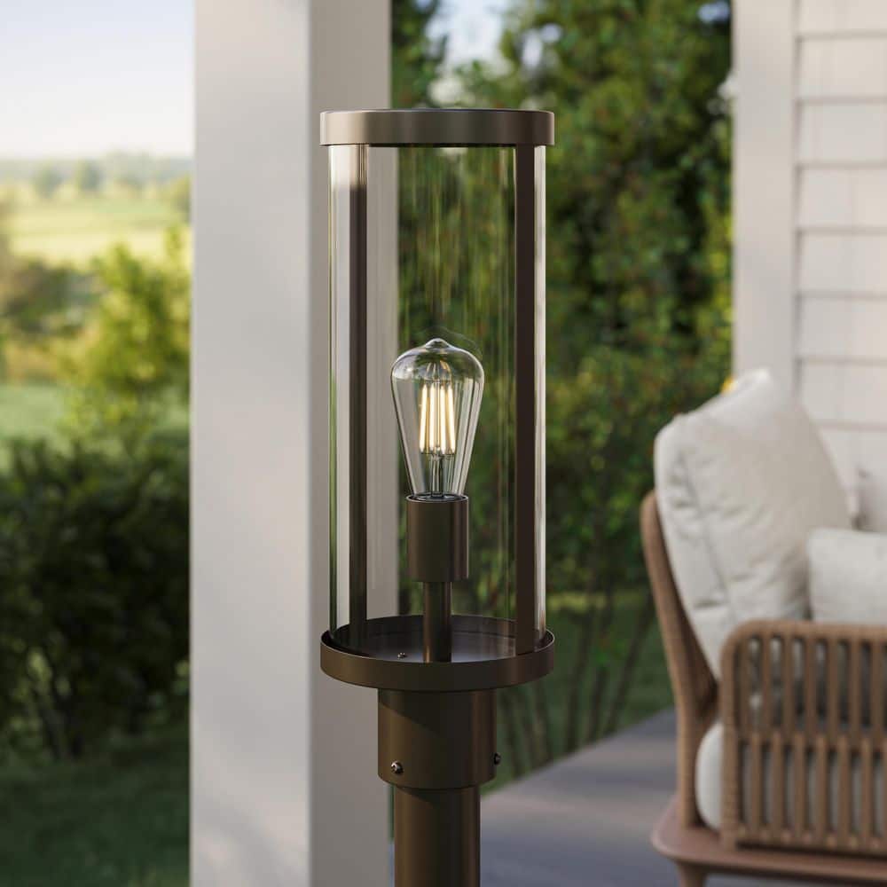Kagen 18 in. Antique Bronze 1-Light Aluminum Hardwired Outdoor Post Mount Light with Clear Glass Panels price history on PriceWatchPro