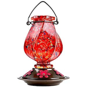 22 oz. Glass Hanging Hummingbird Feeder with 5-Feeding Ports (Red)