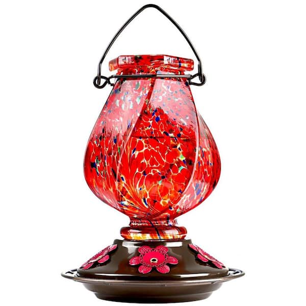 22 oz. Glass Hanging Hummingbird Feeder with 5-Feeding Ports (Red)
