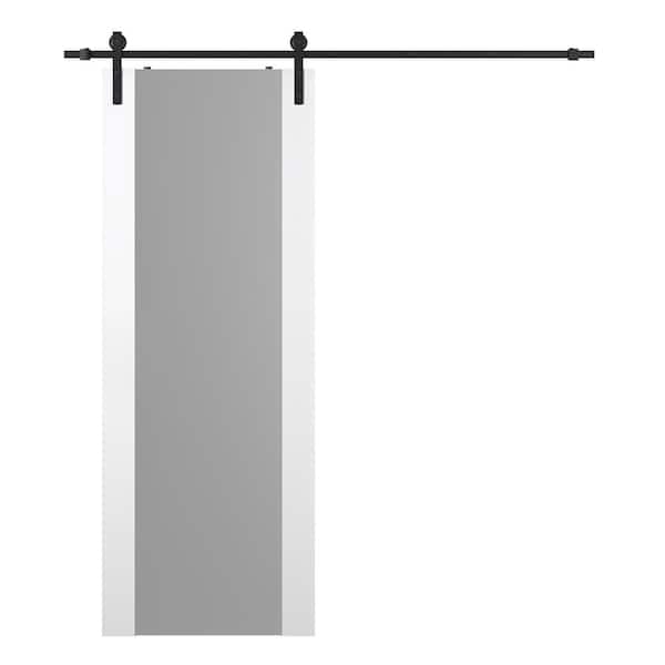 Belldinni Smart Pro H3G 32 in. x 80 in. Full Lite Frosted Glass Polar White Wood Composite Sliding Barn Door with Hardware Kit