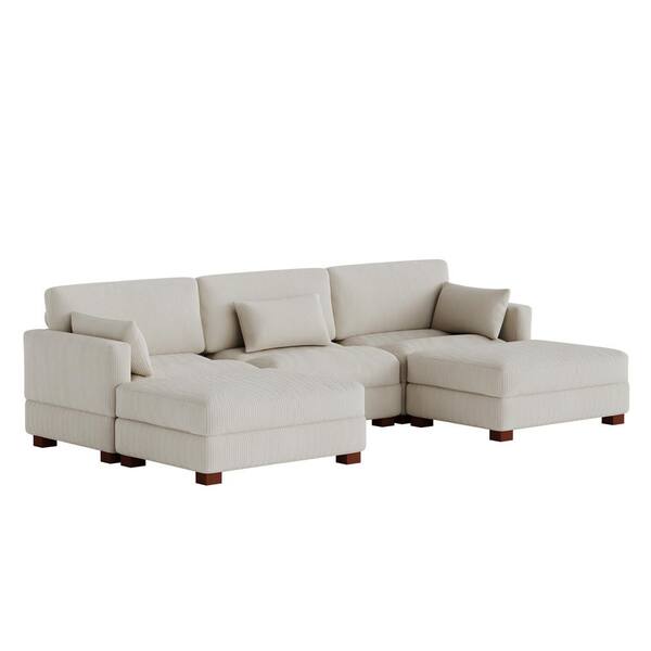 Uixe 123 in. Square Arm 5-Piece Corduroy Upholstered U-Shaped