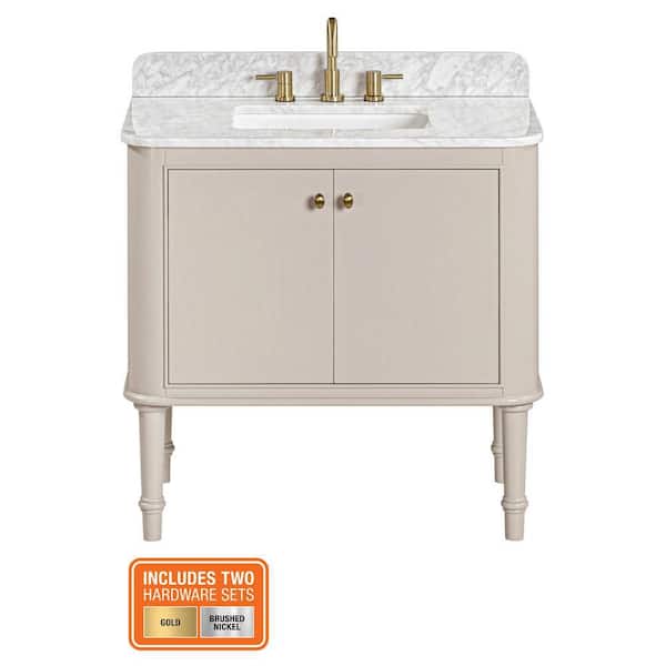 Collette 36 in. Single Sink Greige Bath Vanity with Carrara White Marble Top (Assembled)