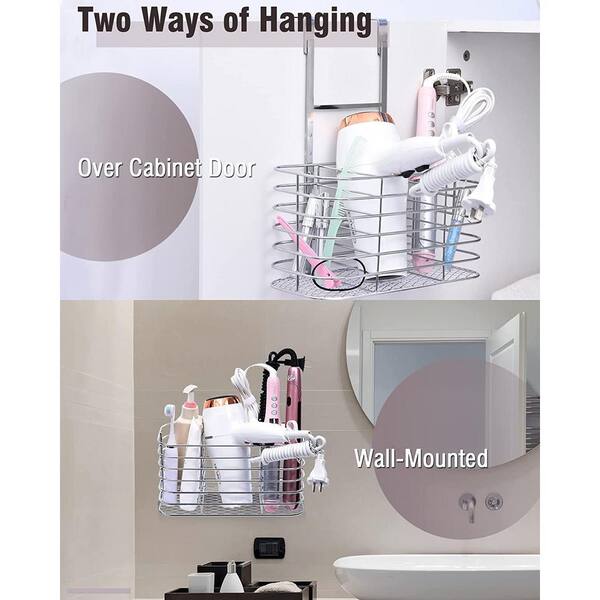 Hair Dryer Holder, Hair Tool Organizer, Bathroom Cabinet Door / Wall Mount  Blow Dryer & Styling Tools Organizer Storage Basket for Flat Iron,Curling