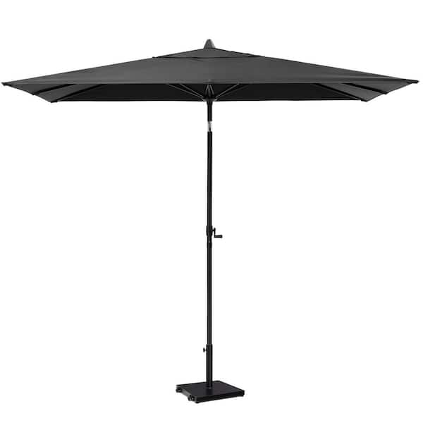 9 ft. x 5 ft. Rectangular Metal Market Crank and Tilt Outdoor Patio Umbrella in Black with 40 lbs. Stand with Wheels