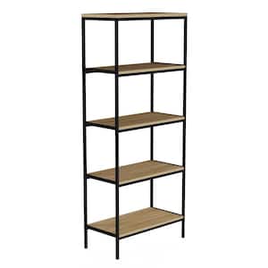 56.75 in. Seacoast Gray/Black Metal 5-shelf Etagere Bookcase with Open Back
