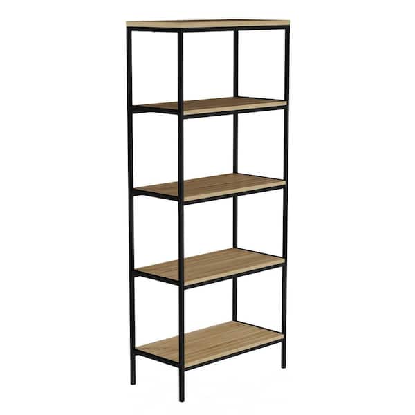 Lavish Home 56.75 in. Seacoast Gray/Black Metal 5-shelf Etagere Bookcase with Open Back