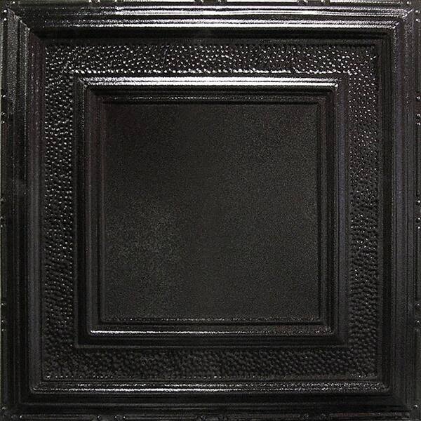 AMERICAN TIN CEILINGS Pattern #6 in Textured Black Satin 2 ft. x 2 ft. Nail Up Tin Ceiling Tile (20 sq. ft./Case)