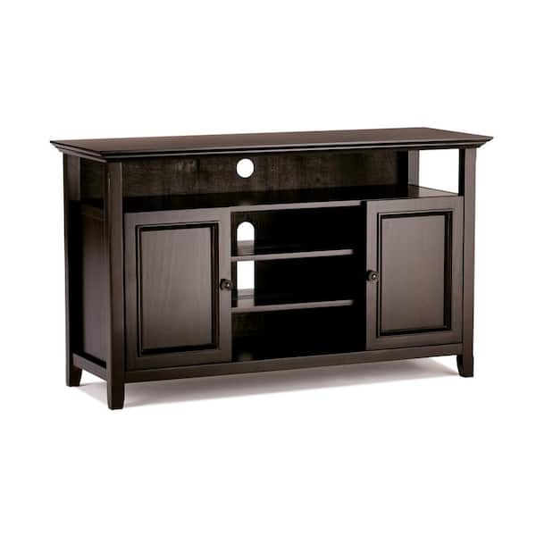 Simpli Home Amherst Solid Wood 54 in. Wide Transitional TV Media Stand in Dark Brown for TVs Upto 60 in.