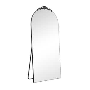 Black 31 in. W x 71 in. H Oversized Carved Arch Wood Full Length Wall Mounted Standing Mirror Floor Mirror