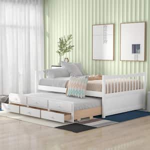 White Full Size Daybed with Twin Size Trundle and Drawers