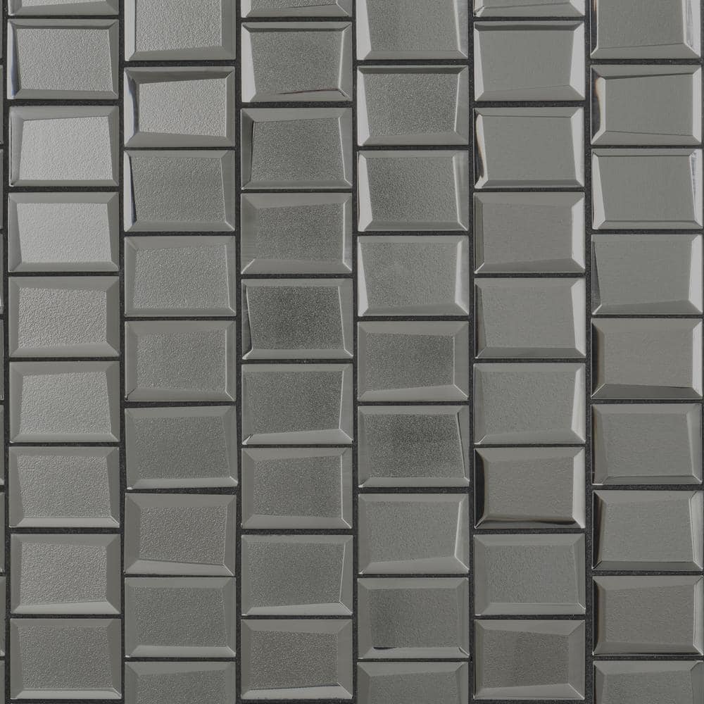 Kaur Platinum Silver Polished Glass Mosaic Wall Tile