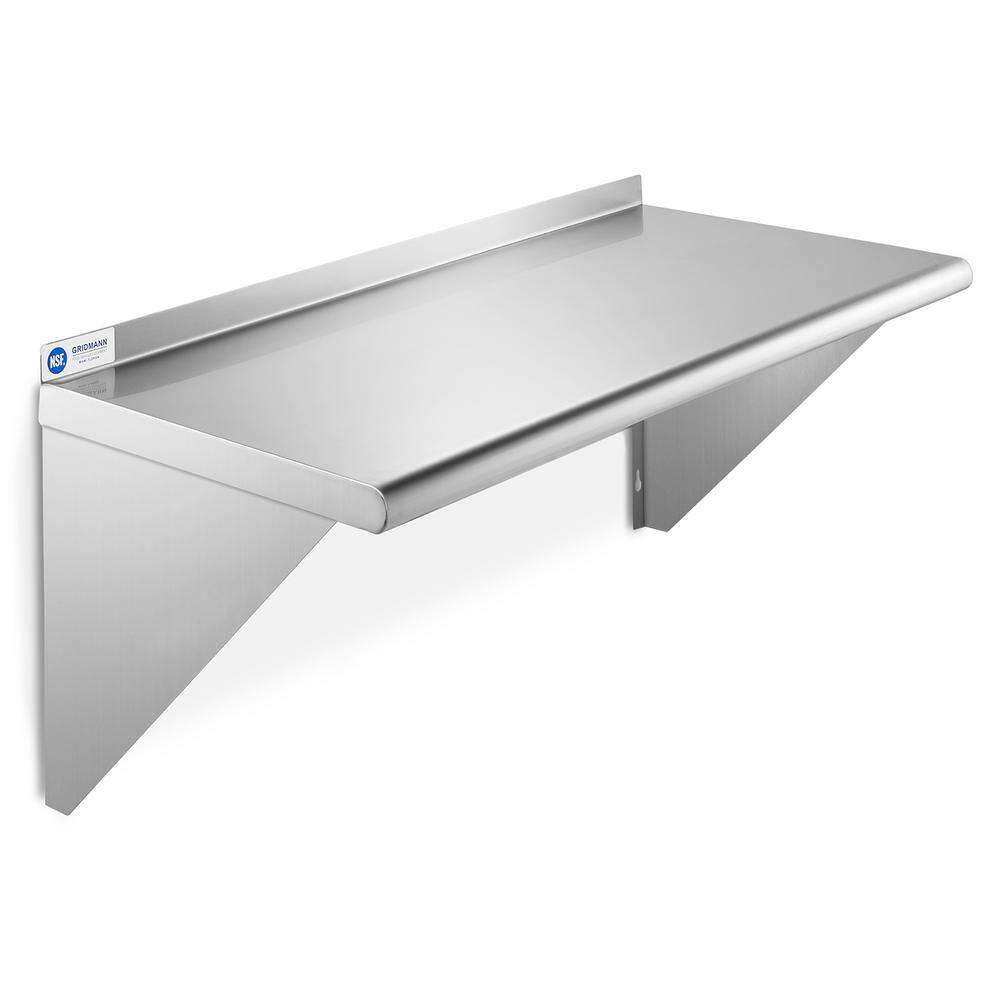 14" x 24" Silver Stainless Steel Wall-Mount Shelf with Backsplash
