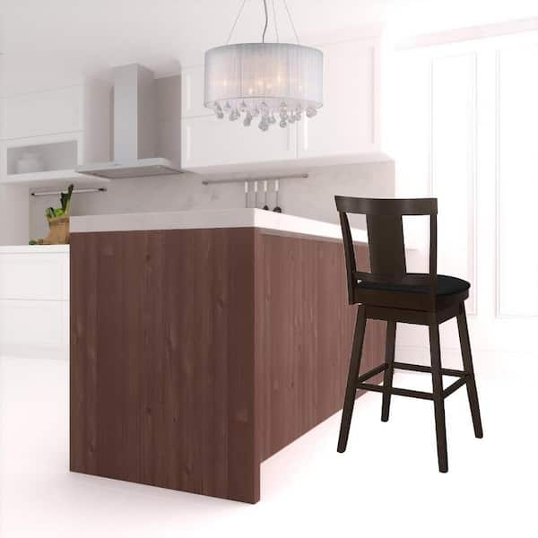 HomeRoots 27.5 in. Espresso High Back Wood Counter Height Bar Chair with Upholstery Seat