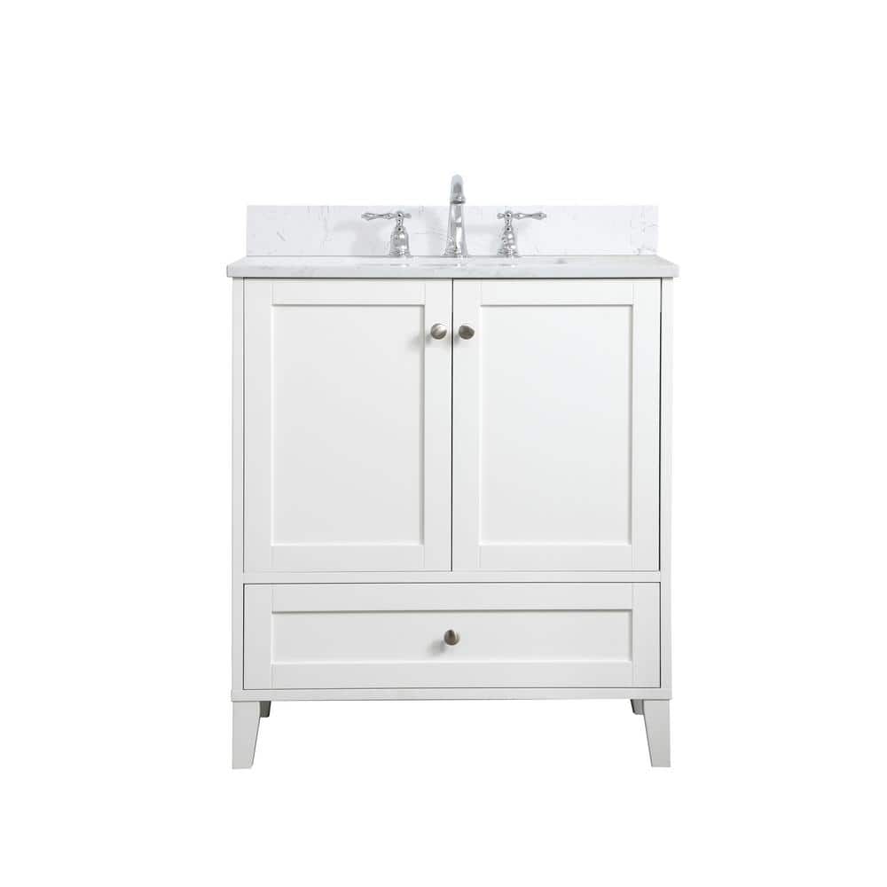 30 in. W Single Bath Vanity in White with Engineered Stone Vanity Top in Wh