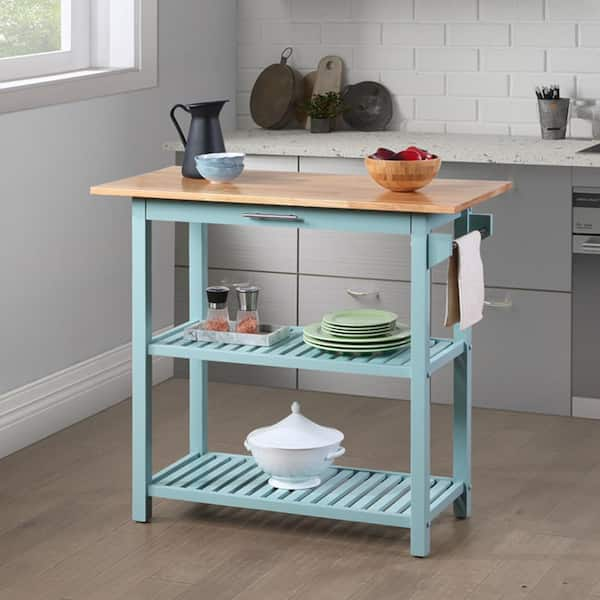 3-Piece Stationary Kitchen Island Set, Solid Wood Butcher Block