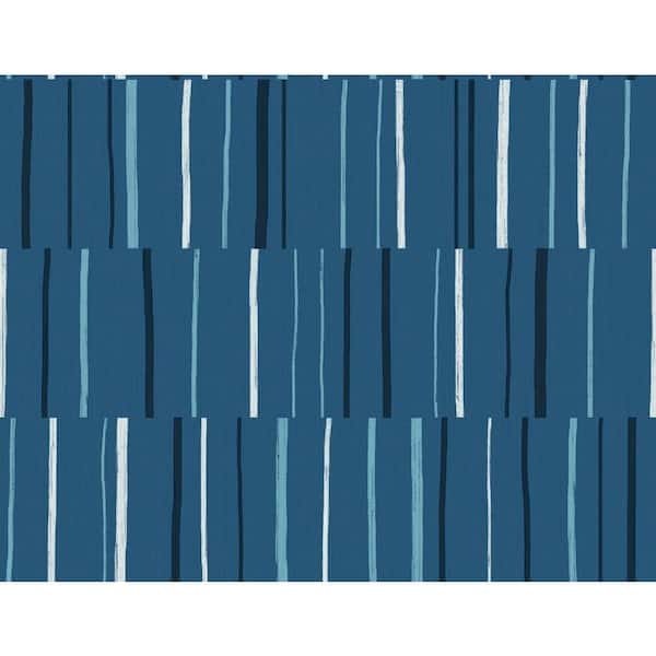 Seabrook Designs 60.75 sq. ft. Blueberry Midnight and Blue Skies Block Lines Paper Unpasted Wallpaper Roll