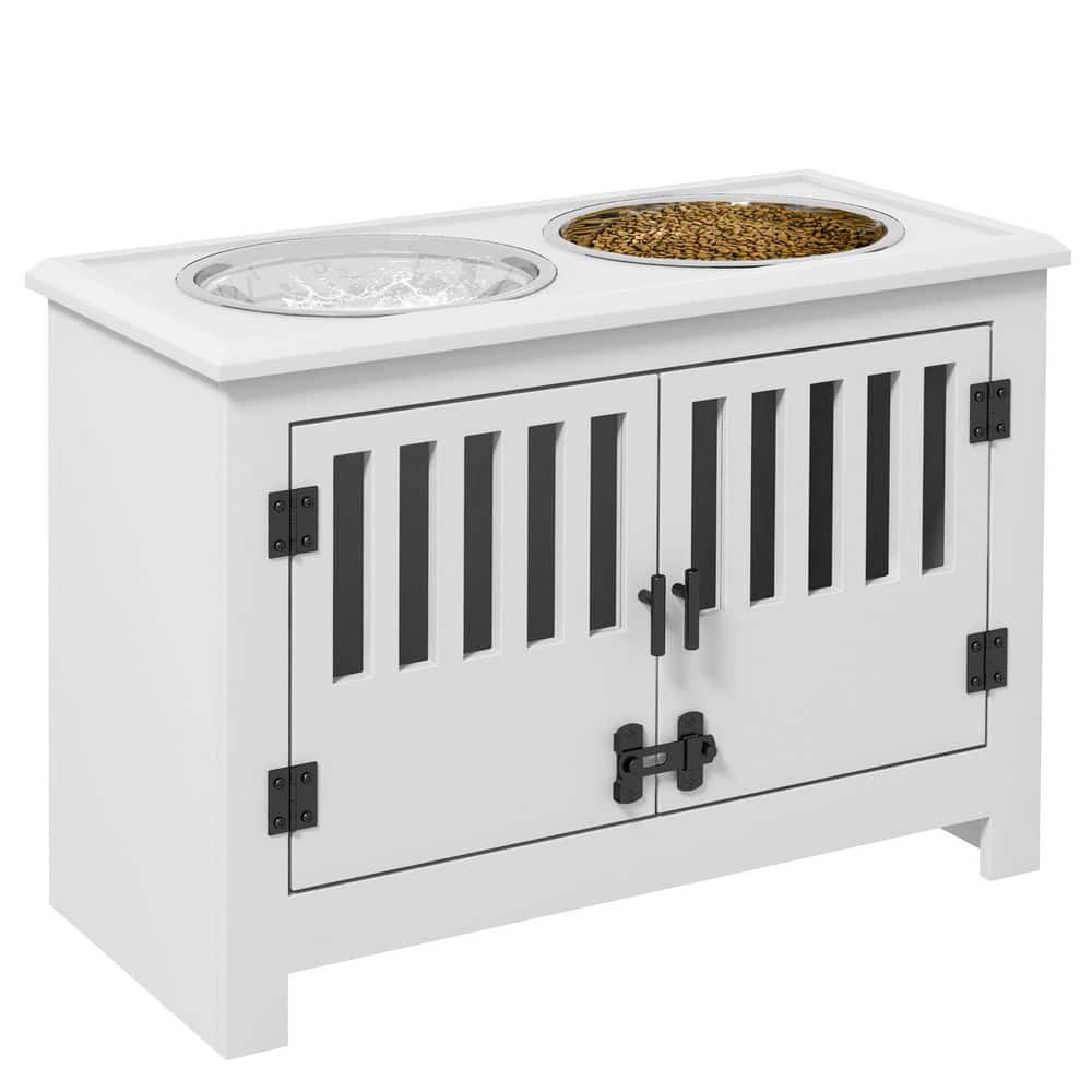 Large Elevated Dog Bowls with Storage Cabinet, Raised Dog Bowl Stand Pet Food Bowl Dog Feeding Station, White price history on PriceWatchPro