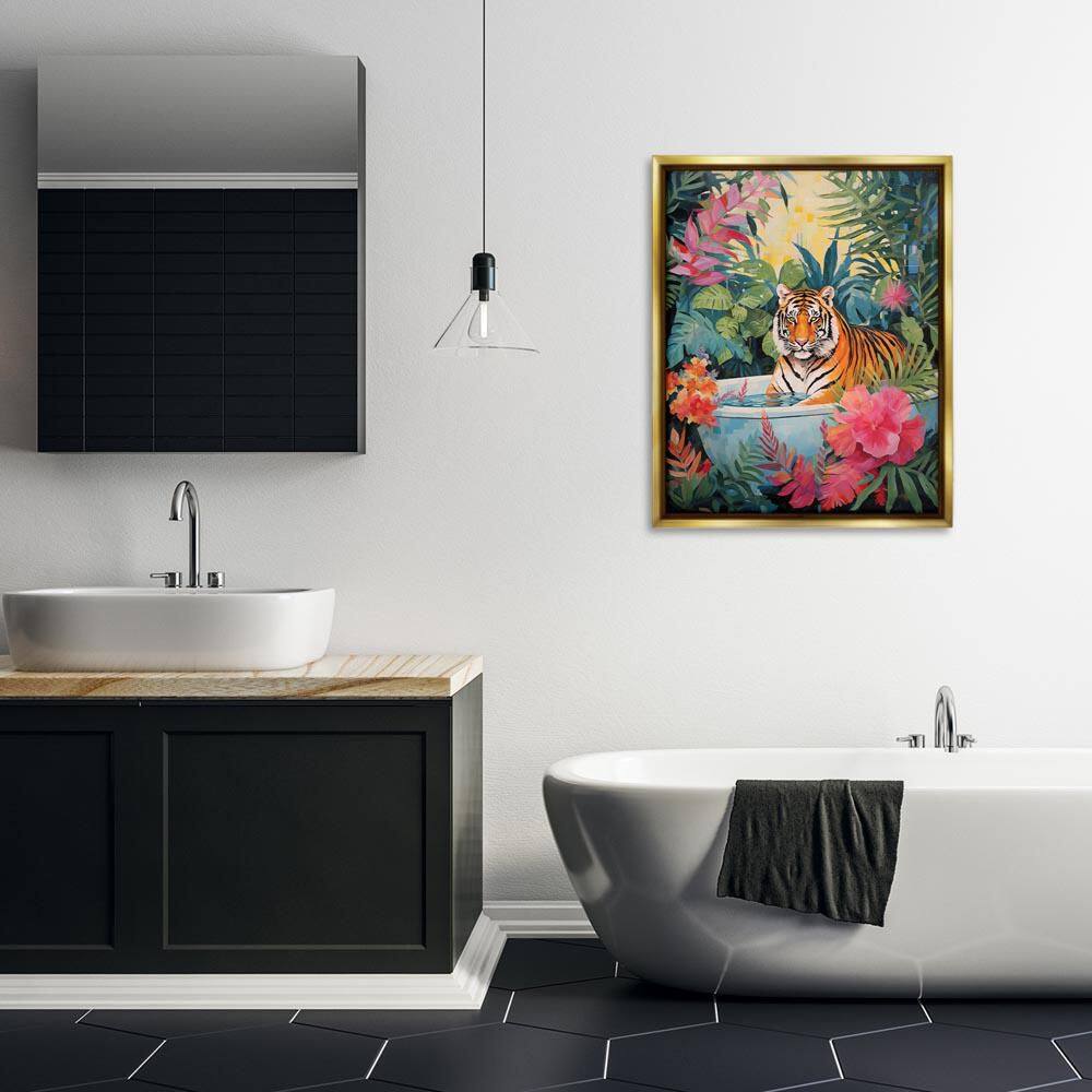 Tiger in Luxurious Bath by Heidi Kuntz Gold Floater Frame Animal Graphic Art Print 31 in. x 25 in. price history on PriceWatchPro
