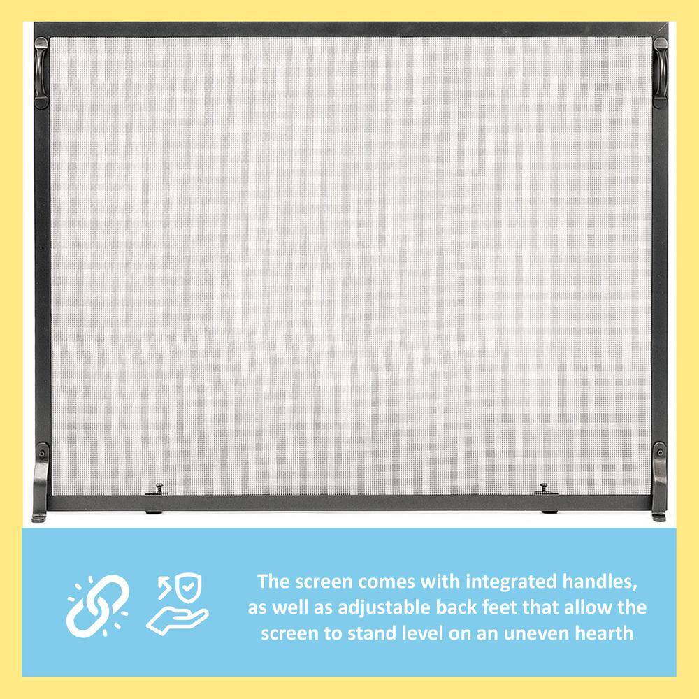 Graphite Wrought Iron Single Panel Fireplace Screen with Mesh Door