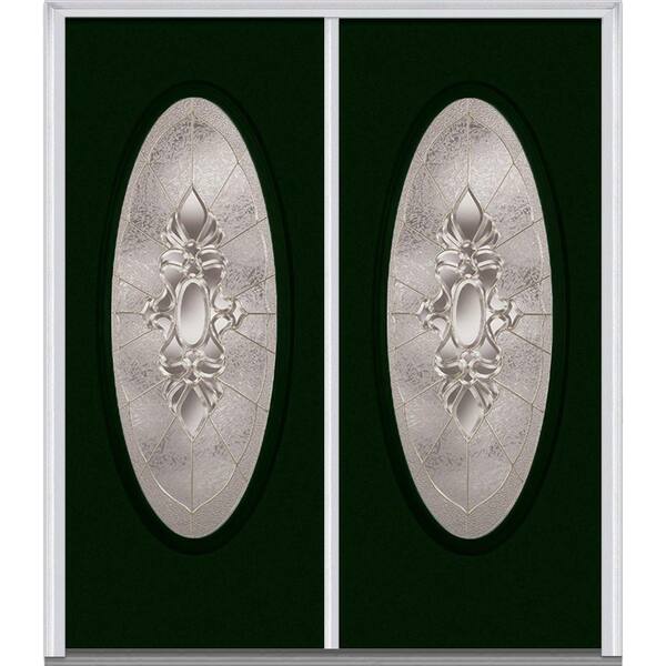 MMI Door 64 in. x 80 in. Heirlooms Left-Hand Inswing Oval Lite Decorative Glass Painted Steel Prehung Front Door