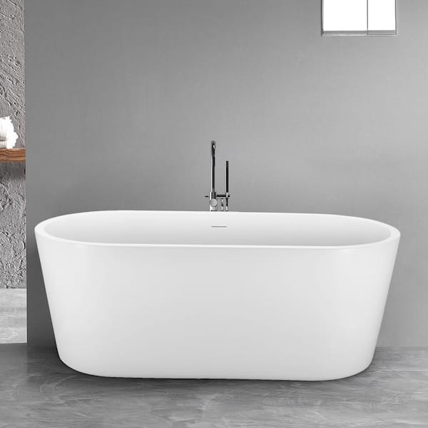 UPIKER 59 in. Acrylic Oval Freestanding Flatbottom soaking Bathtub in. Glossy White with cUPC Certificated