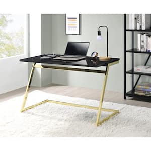 Bergerre 47.25 in. Rectangle High Gloss Black and Brass Plating Writing Desk