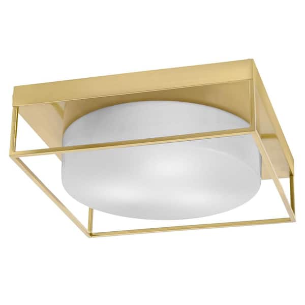 Unbranded Ashland 16 in. 3 Light New Age Brass Flush Mount with White Marble Glass Shade No Bulbs Included
