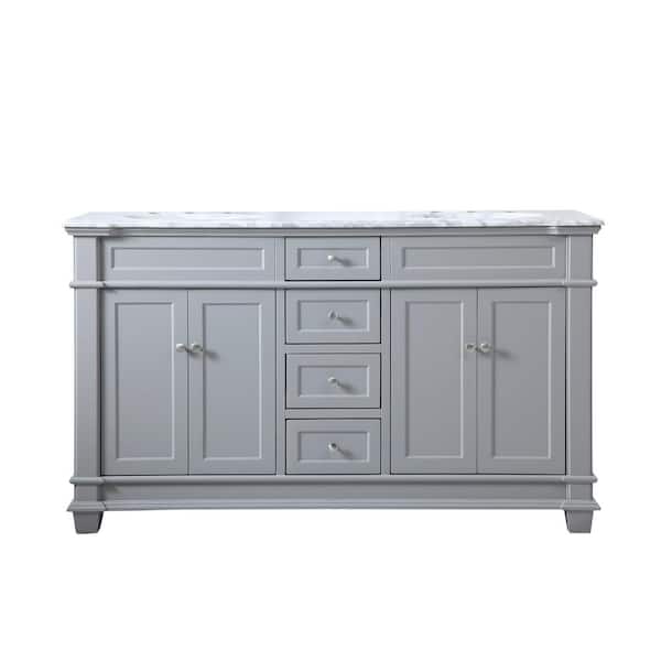 Unbranded Simply Living 60 in. Double Bathroom Vanity in Grey with Marble Vanity Top in Cararra White