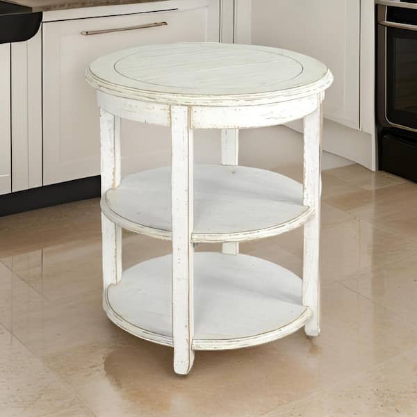 24 in. White Round Wooden Top End Table