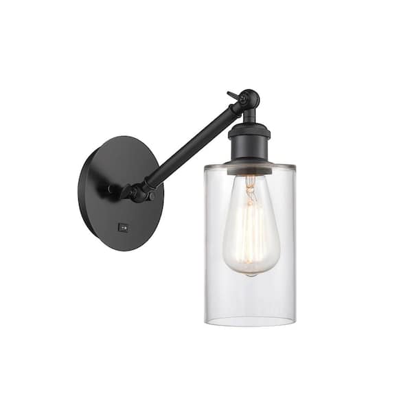 Clymer 1-Light Matte Black, Clear Wall Sconce with Clear Glass Shade