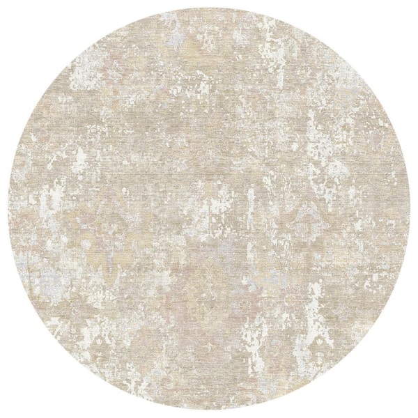 Chantille Machine Washable Indoor/Outdoor Abstract ACN3116 Ivory 8 ft. x 8 ft. Round Rug