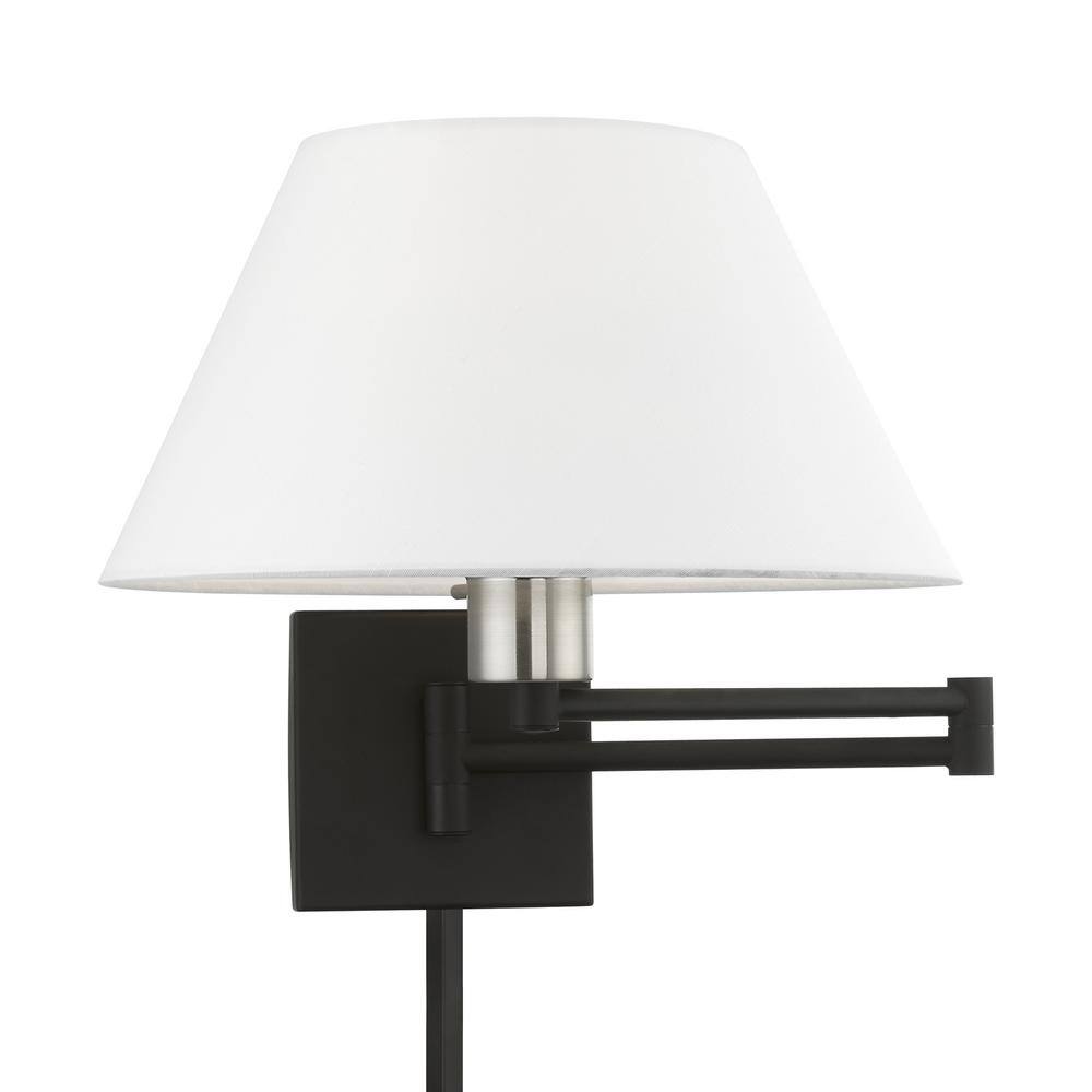 Black and Brushed Nickel Swing Arm Wall Sconce with Fabric Shade