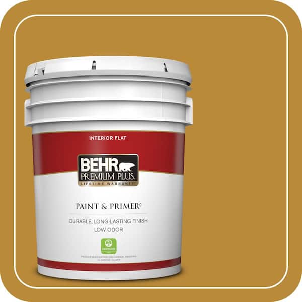 BEHR PREMIUM PLUS 5 gal. #S-H-350 Burmese Gold Flat Low Odor Interior Paint & Primer