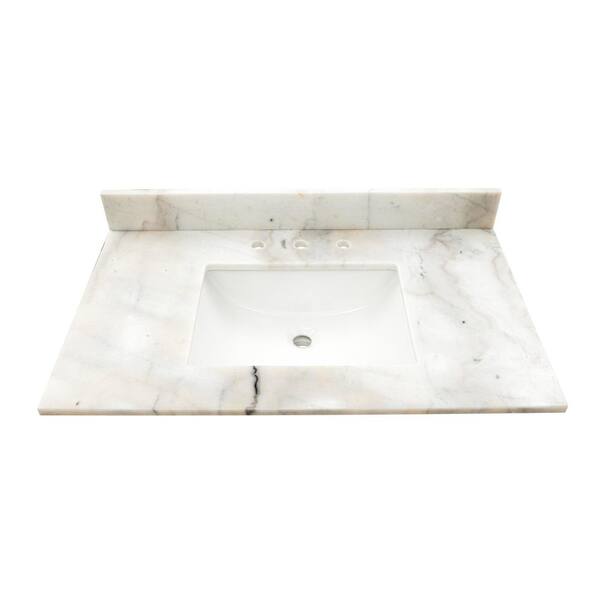 MSI Arabesque Carrara 15.13 in. W x 20.38 in. D Engineered Marble Vanity Top in. White with White Rectangular Single Sink