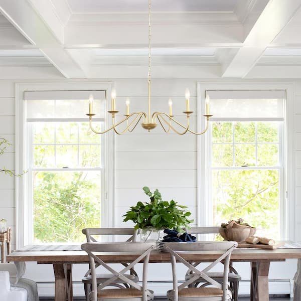6-Light Gold Rustic Candle Chandelier for Kitchen Island with no bulbs included