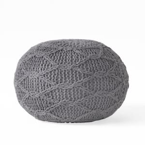 Stefan Round Charcoal Knitted Wool Pouf