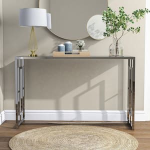 Tedmon 48 in. Chrome Rectangle Glass Console Table with Waterfall Pattern Top