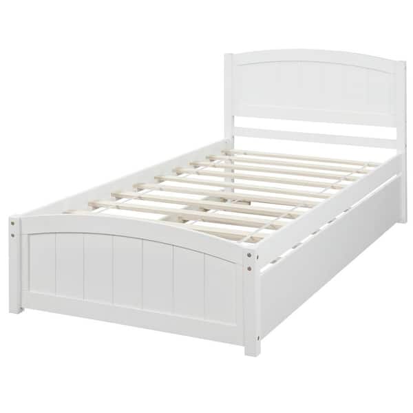ANBAZAR White Twin Size Wood Platform Bed with Trundle, Wood Kid Captain Bed Frame with Headboard and Footboard