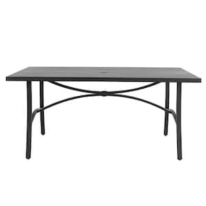 Black Rectangle Aluminum Outdoor Dining Table with 1.97 in. Umbrella Hole