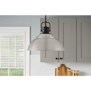 Shelston 16 in. 1-Light Brushed Nickel and Black Farmhouse Pendant Light Fixture with Metal Shade
