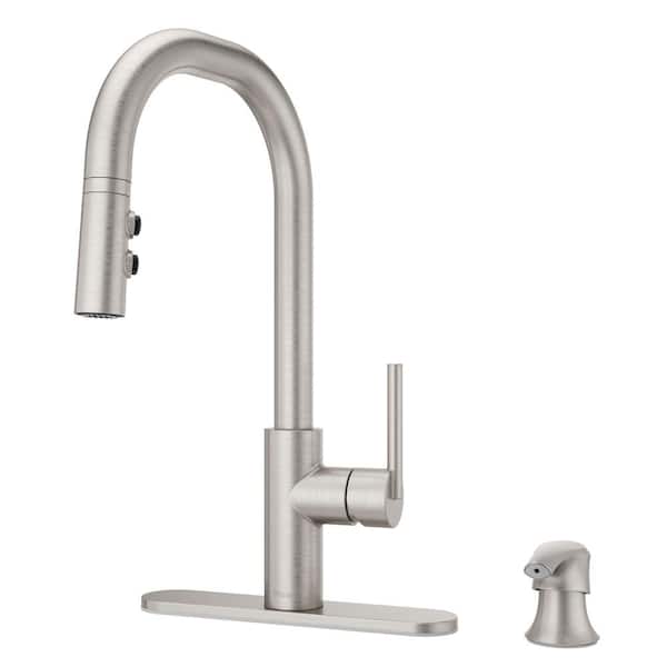 Pfister Zanna Single-Handle Pull-Down Sprayer Kitchen Faucet with Soap Dispenser in Spot Defense Stainless Steel